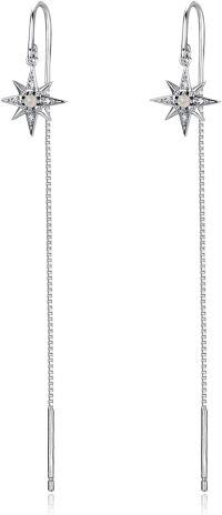 wholesale 925 Sterling Silver Synthetic Opal Sun Moon Star Threader Drop Earrings 92mm Long Chain  for Women Girls Teens-Star