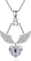 wholesale 925 Sterling Silver Purple Crystal Heart & Wing Flower Pendant Necklace for Women-0-0