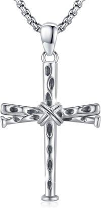 wholesale 925 Sterling Silver &  Mens Baseball Bat Cross Pendant Necklace 24 Chain-Silver Oxide