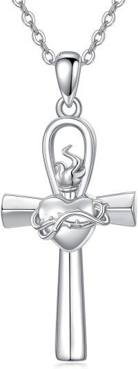 wholesale 925 Sterling Silver Heart and Dragon Pendant on 3mm Cable Chain - Length: Adjustable from 47cm to 61cm-Ankh Sacred Heart