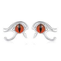 wholesale 925 Sterling Silver Red Jasper Eye of Horus Stud Earrings for Women - Bohemian Egyptian Style -Red
