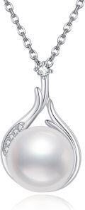 wholesale 925 Sterling Silver Pearl and Cubic Zirconia Accent Pendant Necklace for Women-0-0