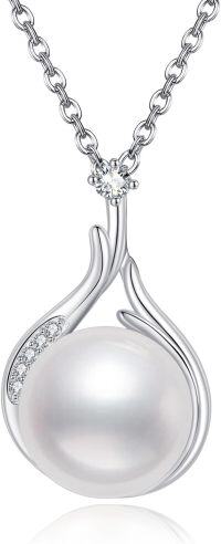 wholesale 925 Sterling Silver Pearl and Cubic Zirconia Accent Pendant Necklace for Women-pearl