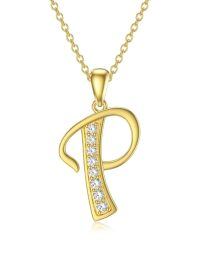 wholesale 14k Yellow Gold Lab Diamond Initial Letter Necklace Wholesale With Chain-P