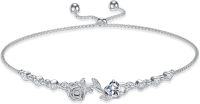 wholesale 925 Sterling Silver Rose Flower Birthstone Bolo Bracelet for Women-04-April-Simulated Diamond