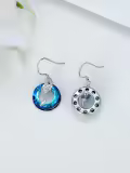 TOUPOP Sterling Silver Blue Crystal Cat Pentagram Music Note Dangle Earrings-0-3
