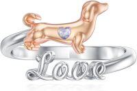 wholesale 925 Sterling Silver Opal Dachshund Adjustable Dog Ring for Women-Rose gold