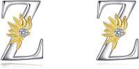 wholesale Sterling Silver Sunflower Initial Alphabet Letter Script Name Stud Earrings for Women-Initial Z