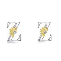 wholesale 925 Sterling Silver Sunflower Initial Alphabet Letter Script Name Stud Earrings for Women-Initial Z