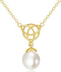 wholesale 14K Gold Celtic Knot & Freshwater Pearl Pendant Necklaces for Women's-Celtic Knot C