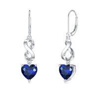 wholesale 925 Sterling Silver Platinum Plated Infinity Heart Red Garnet Drop Earrings-9-Sep-Sapphire Blue