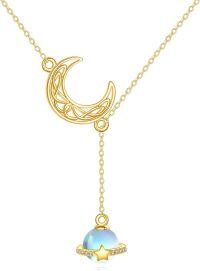 wholesale 925 Sterling Silver Moon & Planet Opal Stone Lariat Necklace for Women-Moon