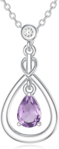 wholesale 925 Sterling Silver Teardrop Amethyst & CZ Necklace - 27mm Natural Stone, 18+2 Chain, Lobster Clasp, Hypoallergenic Gift for Women-Amethyst-1
