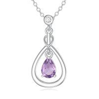 wholesale 925 Sterling Silver Amethyst Drop Necklace With Zircon Accent Elegant Dangling Pendant-Amethyst-1