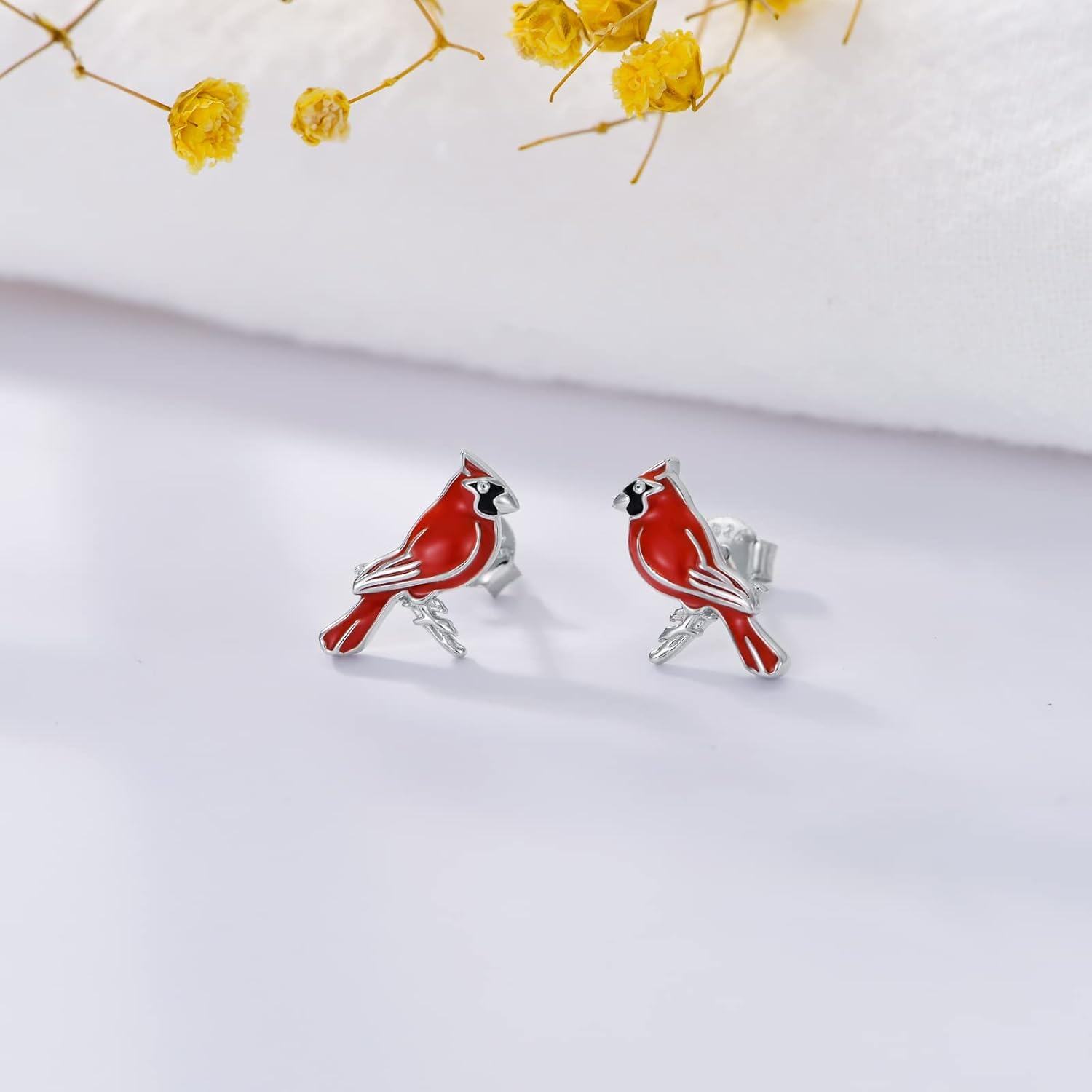 Sterling Silver Red Cardinal Blue Jay Bluebird Stud Earrings Our Love Never Dies -0-2