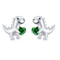 wholesale 925 Sterling Silver Dinosaur Stud Earrings Wholesale With Red Heart-E-May-Emerald