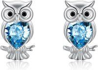 wholesale 925 Sterling Silver Blue Austrian Crystal Owl Stud Earrings-04_Owl-Aquamarine Blue