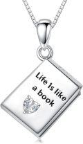 wholesale Book Necklace For Women 925 Sterling Silver Reading Necklace Pendant Book Lovers Gifts Jewelry Christmas Gifts For Women Student Daughter Librarian Readers Teacher -0-0
