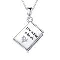 TOUPOP 925 Sterling Silver Book Necklace Gift for Book Lovers Readers-0-0