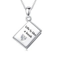 TOUPOP 925 Sterling Silver Book Necklace Gift for Book Lovers Readers-undefined