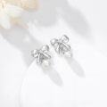 wholesale 925 Sterling Silver Moissanite & Freshwater Pearl Elegant Bow Dangle Earrings-0-2