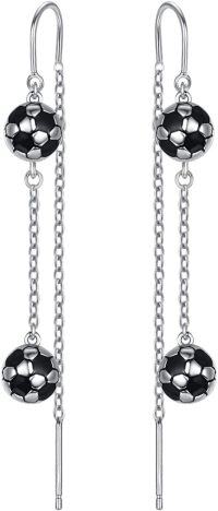 wholesale 925 Sterling Silver Black Enamel Soccer Ball Drop Dangle Sports Earrings for Women Girls Gifts-Soccer