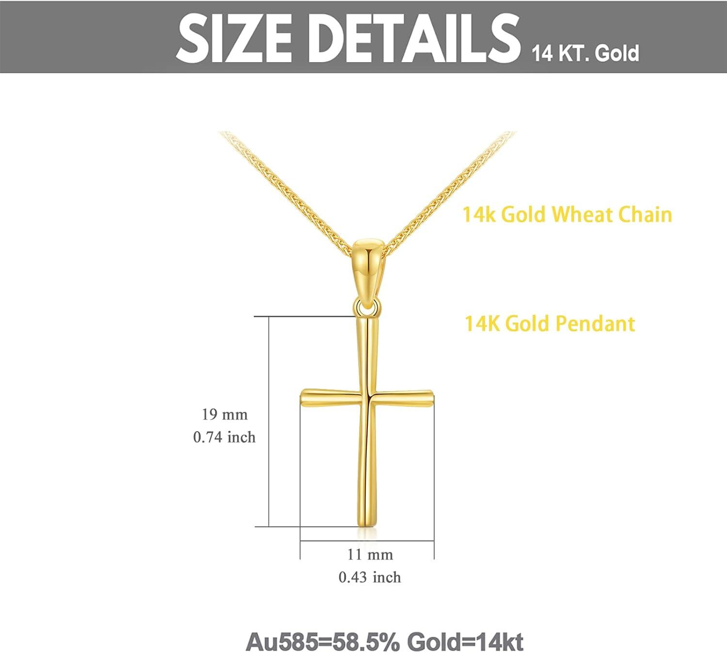 14K Gold Wheat Chain Cross Pendant Necklace for Women 16 18 -0-2