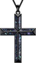 wholesale Sterling Silver Men s Black Cross Necklace with Turquoise Pendant-0-9