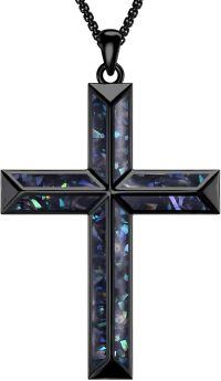 wholesale Sterling Silver Men s Black Cross Necklace with Turquoise Pendant-1-Abalone Shell