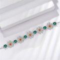wholesale 925 Sterling Silver Green & Orange Zircon Daisy Flower Bracelet for April Birthday Gift-0-1