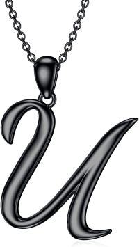 wholesale Sterling Silver 26 Letter Pendant Necklace-Letter U-black gold plated