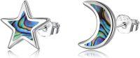 wholesale 925 Sterling Silver White Opal Crescent Moon & Star Stud Earrings Celestial s for Women Girls-01-Moon Star(B-Abalone Shell )