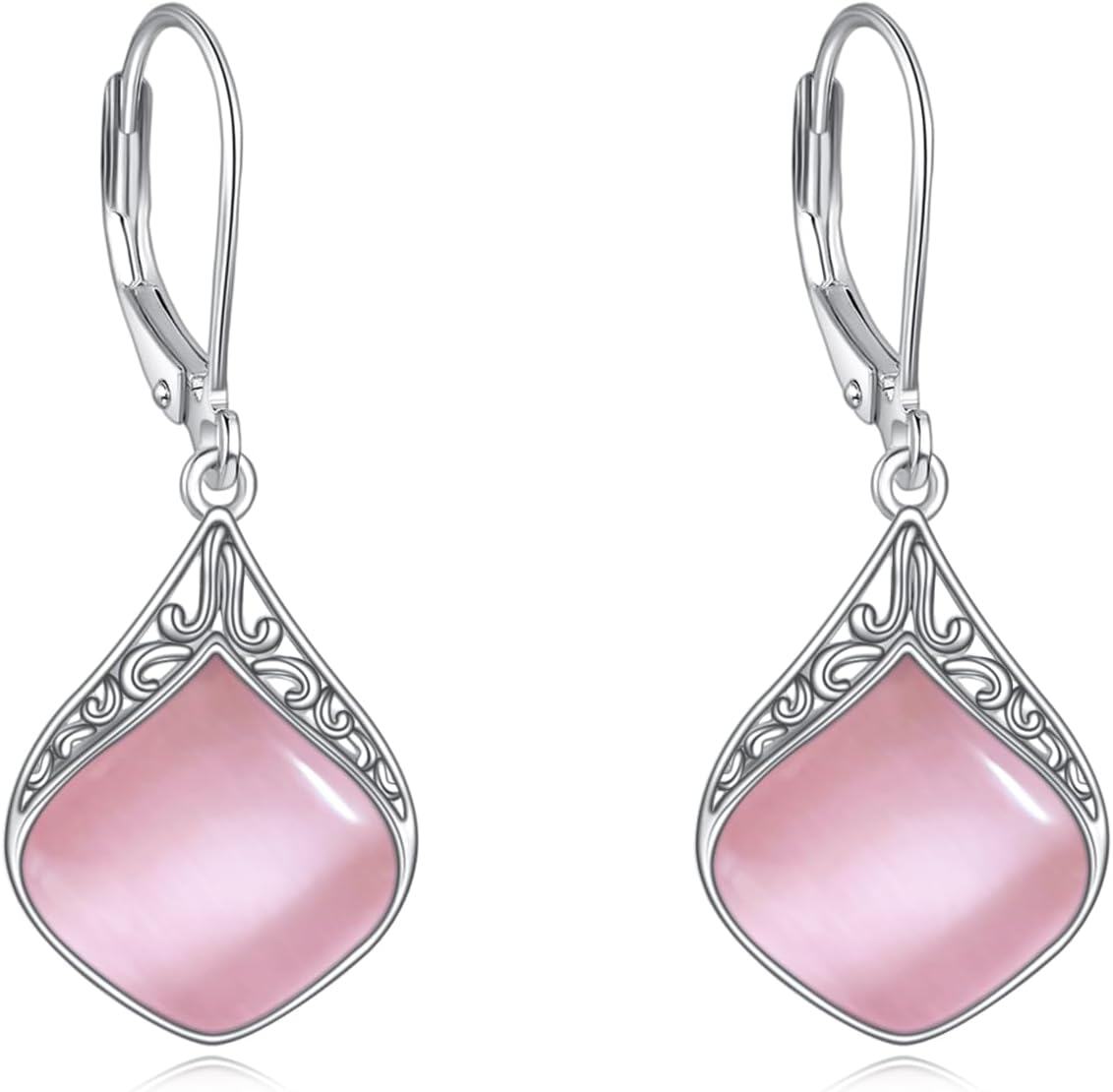 Sterling Silver Celtic Teardrop Filigree Earrings Jewelry Gifts for Women-Pink opal teardrop earrings