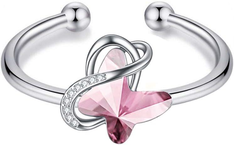 Sterling Silver Crystal Infinity Butterfly Ring Hypoallergenic Adjustable-0-0
