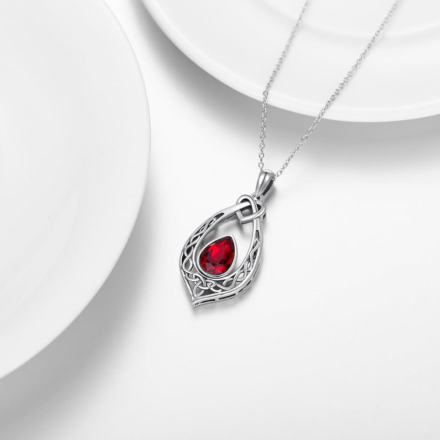 Sterling Silver Simulated Birthstone Celtic Knot Necklace Oxidized Vintage Love Knot Pendant Women s Jewelry Gift-0-4