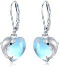 wholesale 925 Sterling Silver Dolphin Heart Dangle Lever Back Earrings-0-0