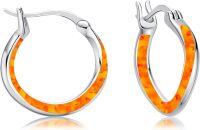 wholesale Sterling Silver Opal Hoop Earrings for Women Blue White Black Green Pink Orange Hypoallergenic Huggie Cartilage Mother s Day Jewelry-Orange Opal
