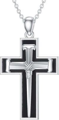 wholesale Sterling Silver 3 Nail Cross Pendant Christian Jewelry Gift for Men 22+2 -1-7-Black Onyx