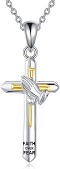 wholesale 925 Sterling Silver Praying Hands Faith Over Fear Cross Pendant Necklace-0-0