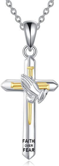 wholesale 925 Sterling Silver Praying Hands Faith Over Fear Cross Pendant Necklace-Faith Necklace