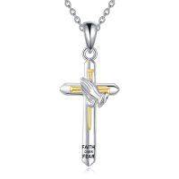wholesale 925 Sterling Silver Cross Necklace Wholesale With Praying Hands And Faith Over Fear Inscription-Faith Necklace