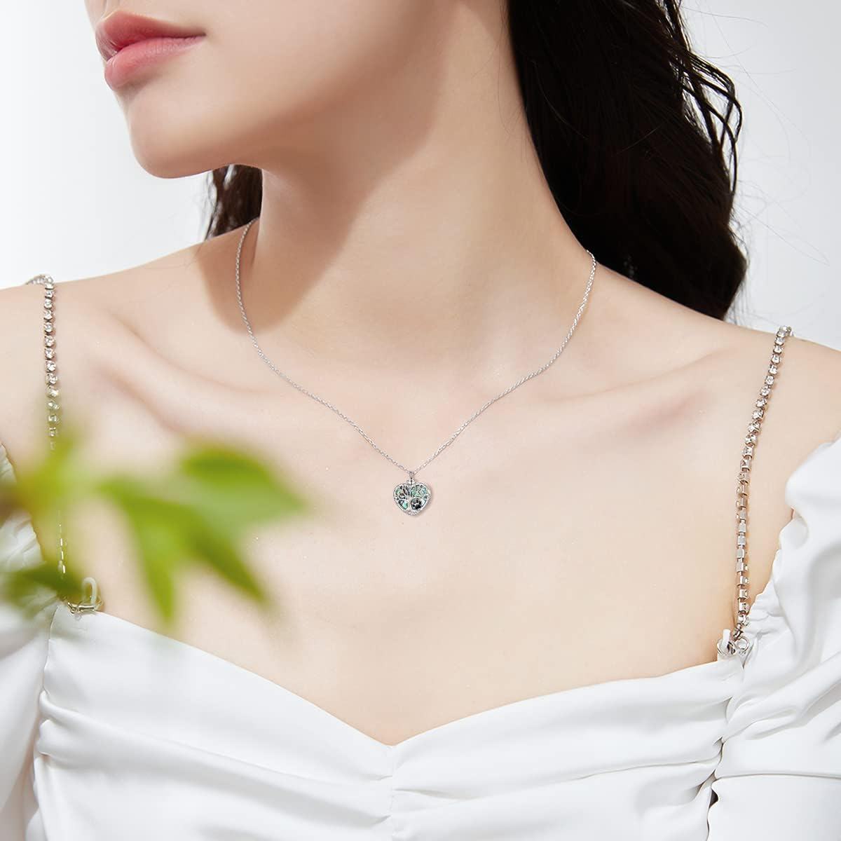 925 Sterling Silver Heart Shaped Abalone Shell Tree of Life Paw Print Keepsake Pendant Necklace for Ashes Memorials-0-3