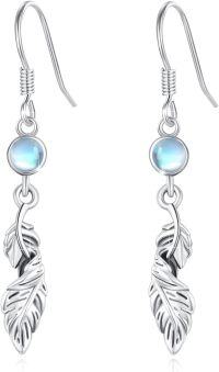 wholesale 925 Sterling Silver Moonstone & Turquoise Feather Drop Earrings-Silver