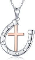 wholesale 925 Sterling Silver Rose Gold Plated Faith Cross & Heart Horseshoe Pendant Necklace for Women-0-0