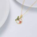 wholesale 14K Gold Enamel Flower and Hummingbird Pendant Necklace with Cubic Zirconia Accents-0-3