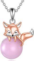 wholesale 925 Sterling Silver Fox Pink Stone Pendant Necklace for Women-0-0