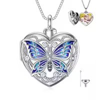 TOUPOP Sterling Silver Cremation Jewelry Locket For Ashes Memorial Keepsake-style_name:B01-Butterfly Urn Locket Necklace