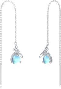 wholesale 925 Sterling Silver Moonstone Dragonfly Turtle Hummingbird Paws Long Drop Earrings-Dragonfly