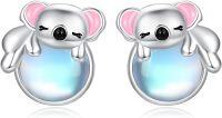 wholesale 925 Sterling Silver Koala Bear Stud Hoop Earrings with Blue Opal Stone for Girls and Women-koala-koala