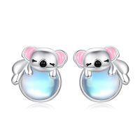 wholesale 925 Sterling Silver Cute Koala Pink Enamel Blue Opalite Platinum Plated Stud Earrings-koala-koala
